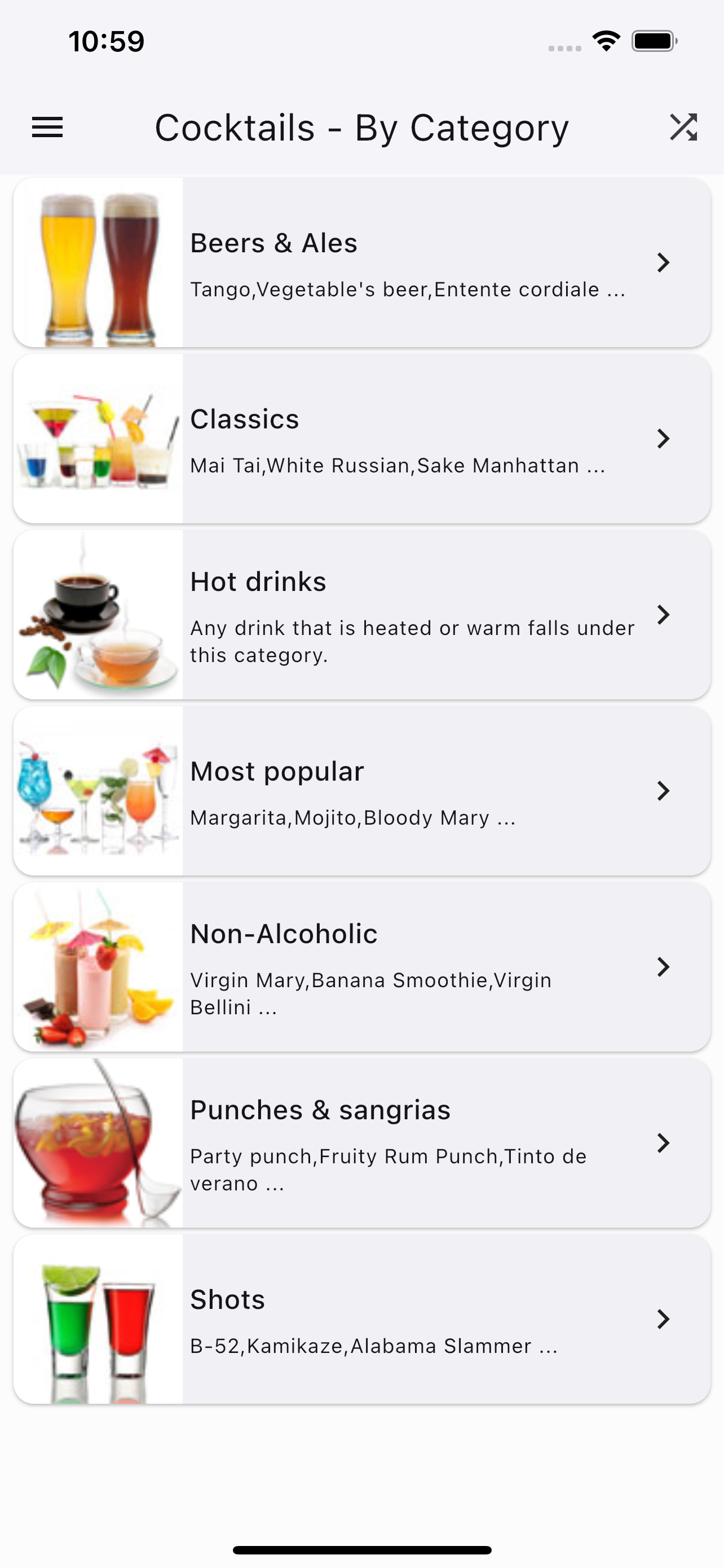 Browse cocktails by category