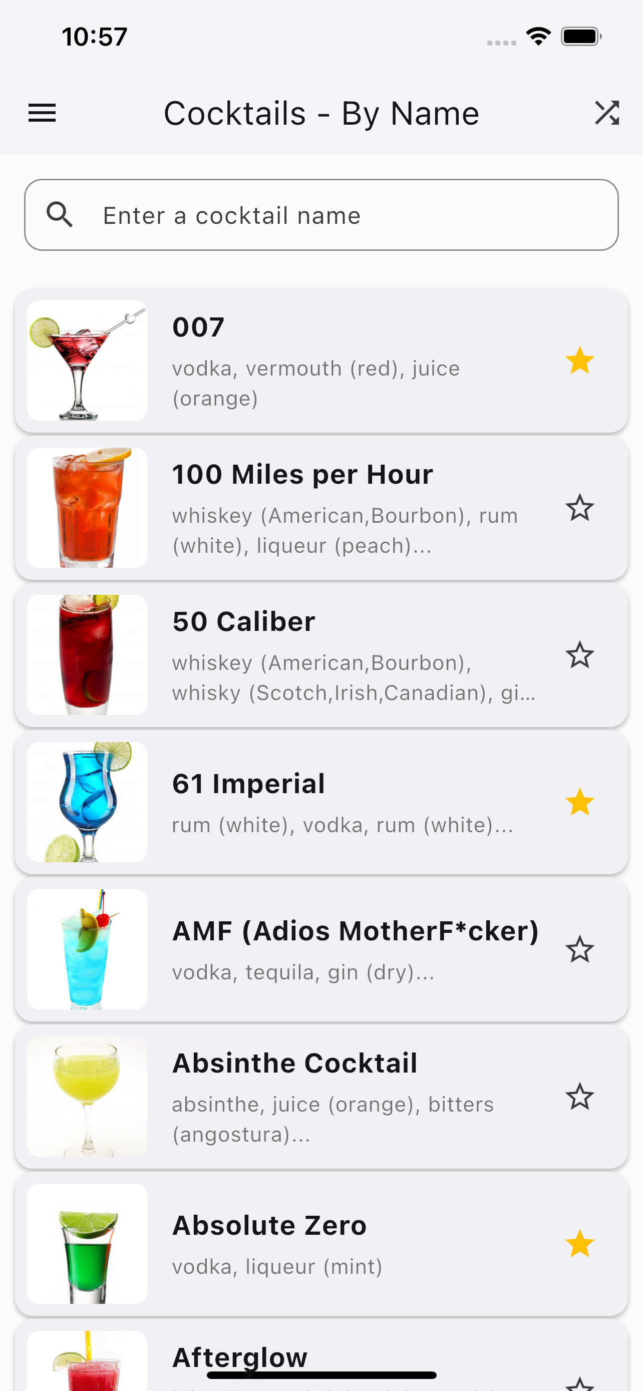 Search cocktails by name