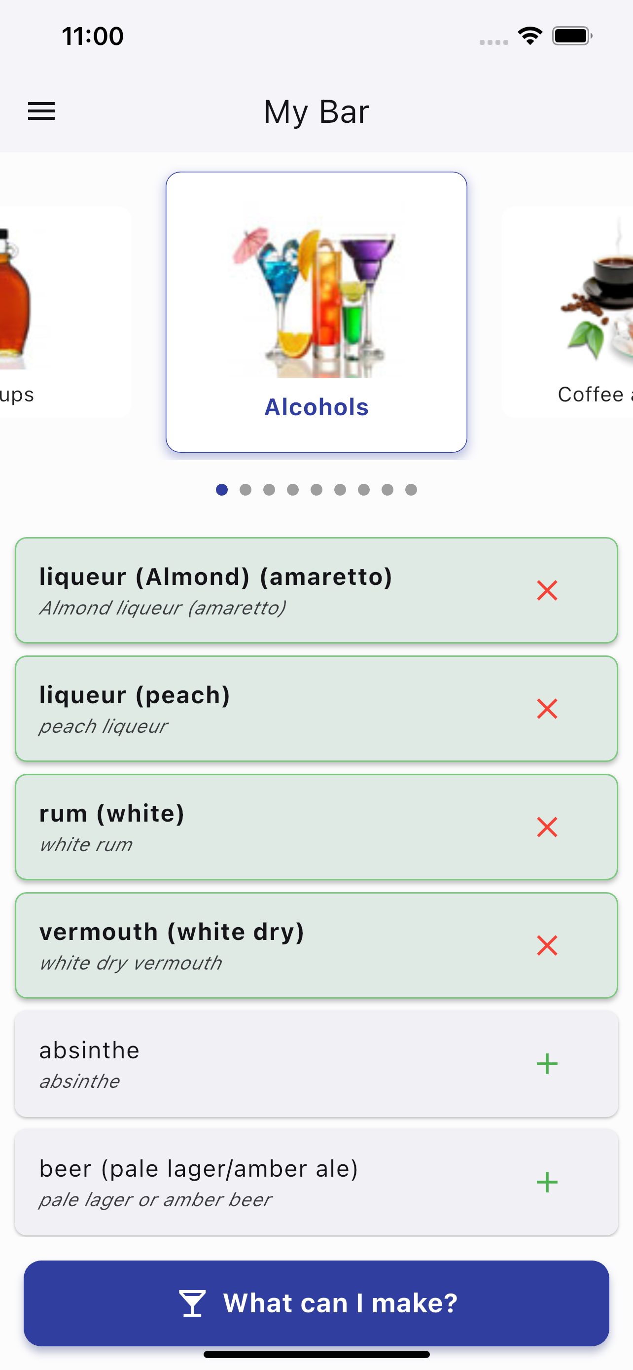 My Bar - Select your ingredients